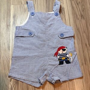 Vintage Blue Gingham Kids Pirate Shortalls